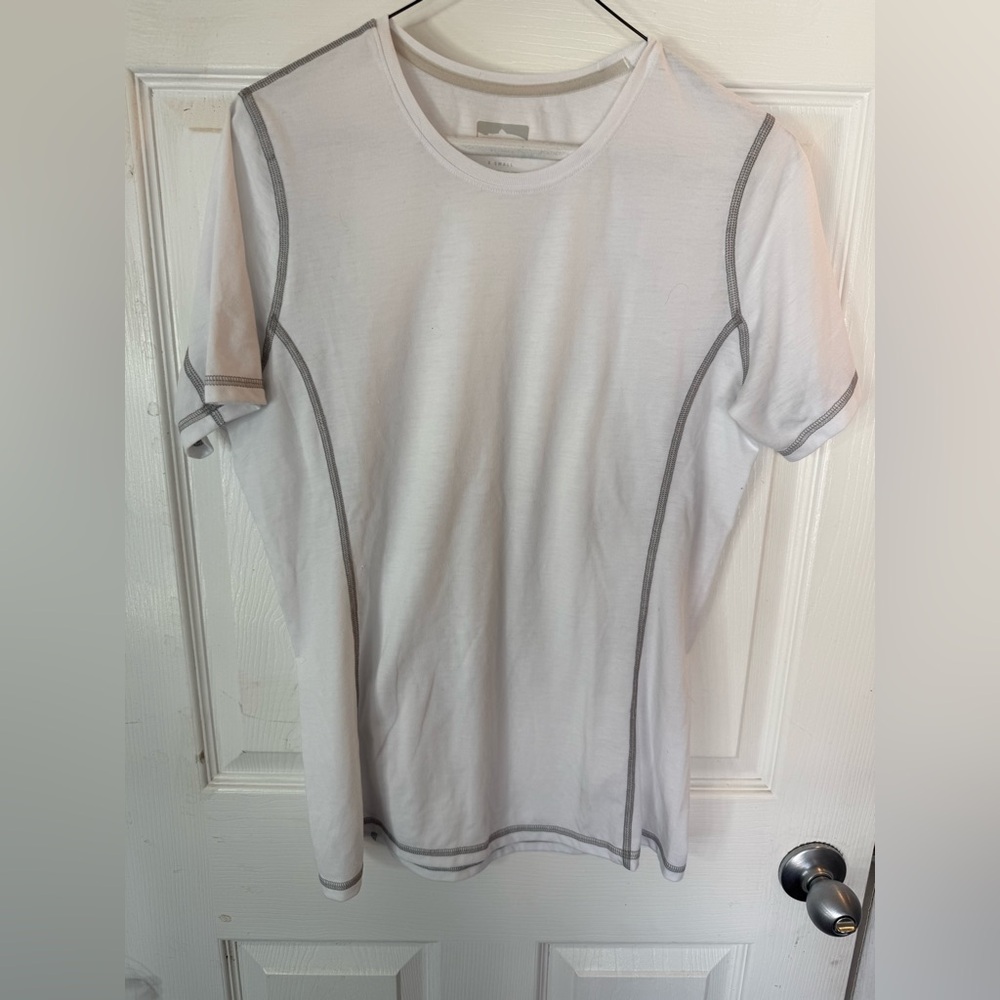 Orvis athletic tee- white with gray stitching, XS